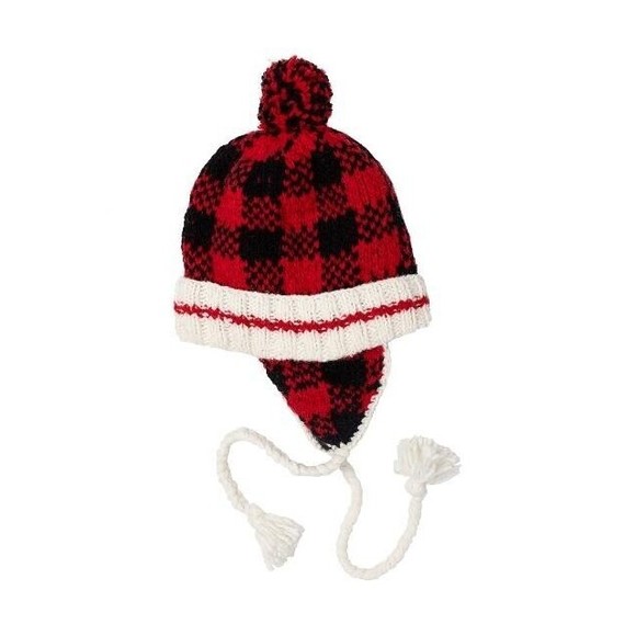 Hand Knit 100% Wool Buffalo Plaid Human Winter Unisex Hat - Picture 1 of 1